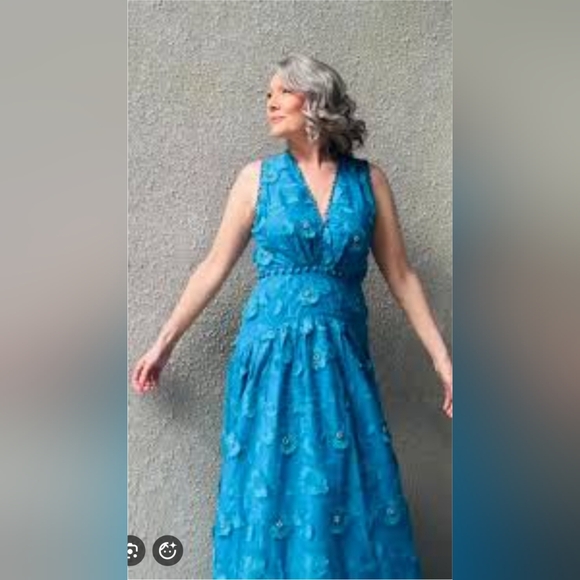 Farm Rio Blue 3d flower sleeveless maxi dress - Picture 11 of 16